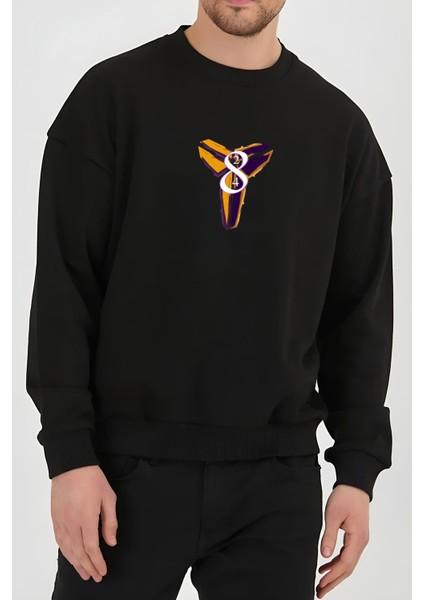 Black Mamba 8 Baskılı Siyah Kadın Erkek Pamuklu Sweatshirt CU196