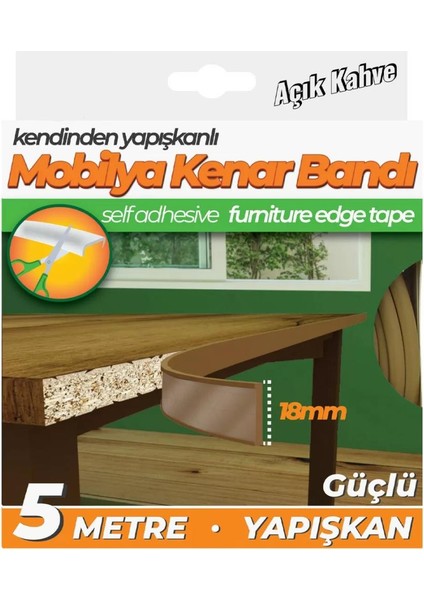 Masa Sehpa Kenar Koruma Bandı Açık Kahve 18 mm x 5 mt