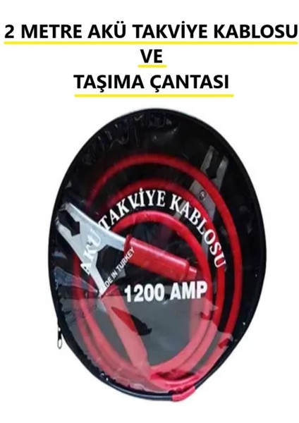 Akü Takviye Aktarma Kablosu 1200 Amper Kalın Kablo 2 Metre Enerji Aktarma