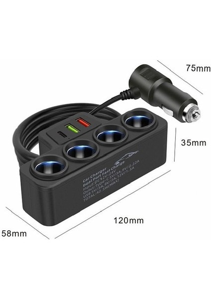 4'lü Çakmak Soketi 2 USB 1 Type-C Girişli / ICCA108