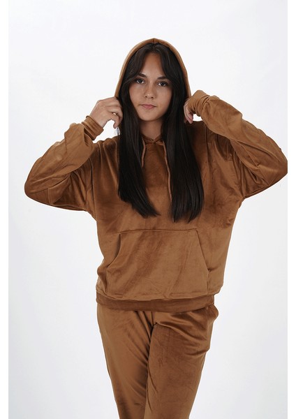 Kız Çocuk Kadife Kumaş Uzun Kol Kapüşonlu Eşofman Takımı fırsatları