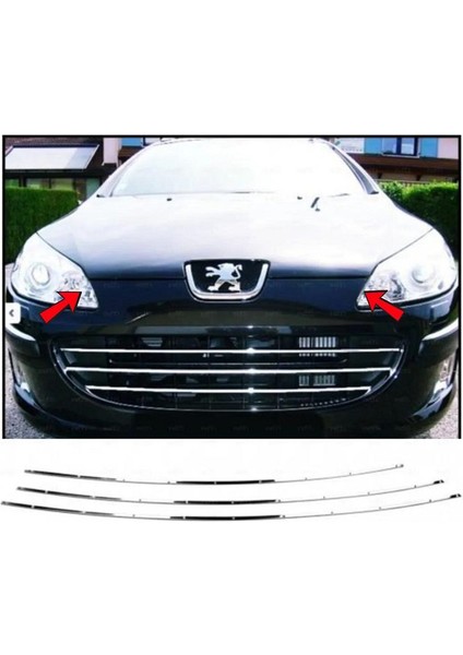 Peugeot 407 Krom Ön Panjur 3 Prç. 2004 Üzeri Paslanmaz Çelik