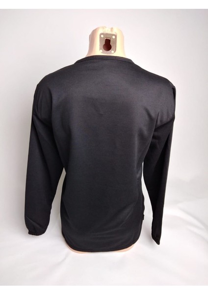 Kadın Siyah Taşlı Bisiklet Yaka Yırtmaçlı Uzun Kollu Bilek Lastikli Iki Iplik Bluz Tişört modelleri