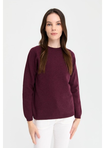 Kadın Sıfır Yaka Klasik Yün Kazak K.mürdüm