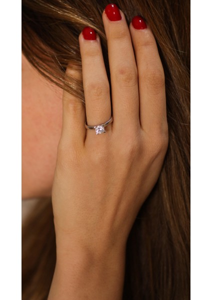 Gümüş 1 Ct Görünümlü Tektaş Yüzük