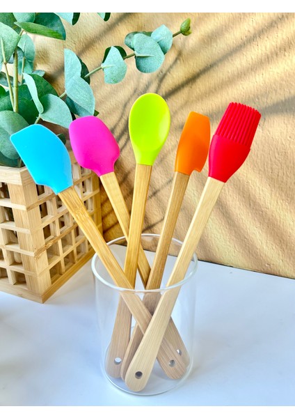 5'li Mini Bambu Spatula Seti | Silikon Pişirme Seti