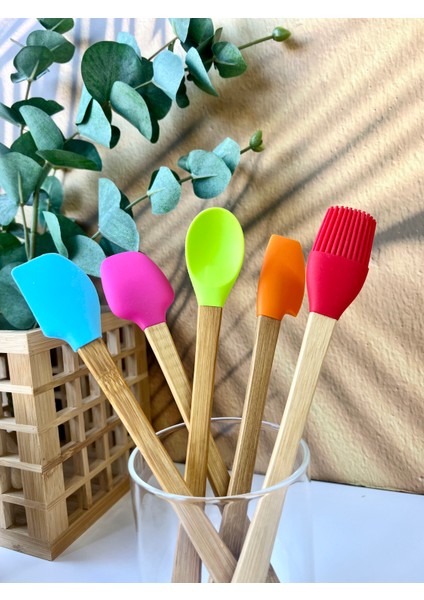 5'li Mini Bambu Spatula Seti | Silikon Pişirme Seti