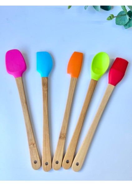 5'li Mini Bambu Spatula Seti | Silikon Pişirme Seti