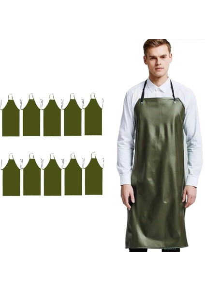 Asit ve Kimyasal Önlüğü - Pvc Önlük - Su Geçirmez - Haki Renk - En x Boy: 70 × 110 cm - 10 Adetlik Toptan set