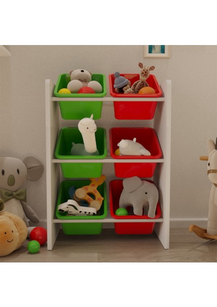 6 Sepetli Çok Amaçlı Oyuncak Dolabı Montessori Dolap