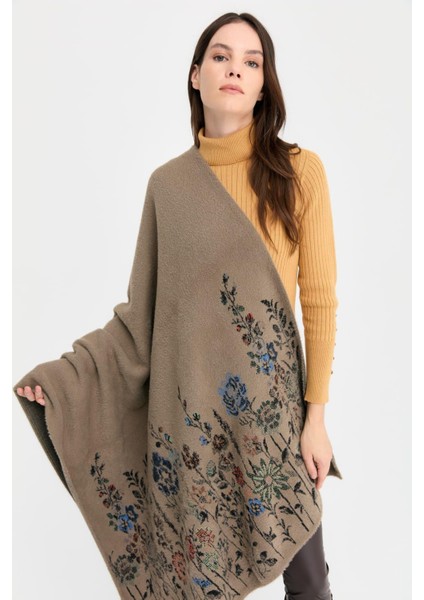 Kadın Triko Kenarları Kır Çiçeği Desenli Şal 10 modelleri