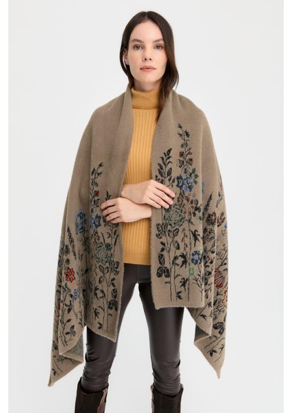 Kadın Triko Kenarları Kır Çiçeği Desenli Şal 10 indirimleri