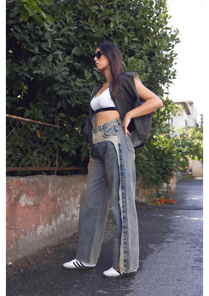 Parça Kumaşlı Wet Leg Denim Pantolon fiyatları