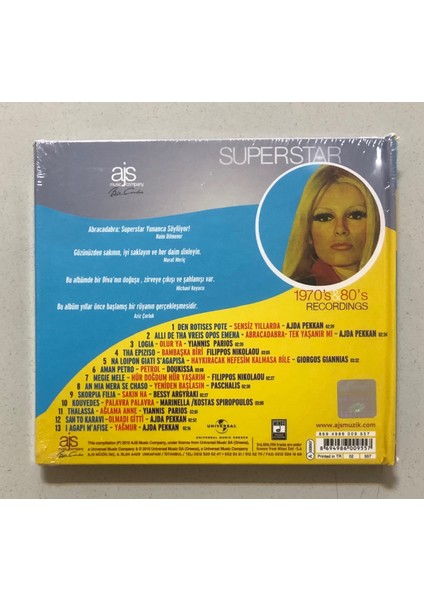 Ajda Pekkan's Greek Songs CD (Jelatininde Sıfır Orjnal Dönem Baskı Cd)