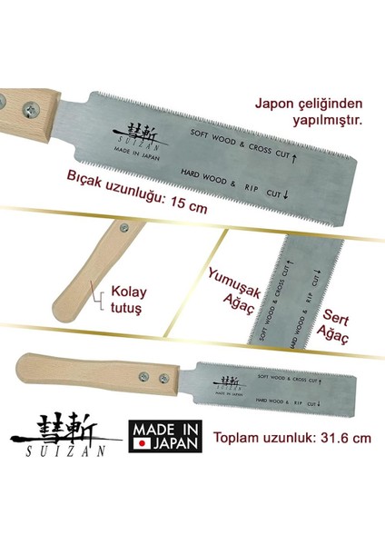 Mini Ryoba Japon Testeresi Çift Taraflı 15 cm Ahşap Saplı