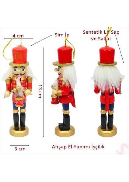 Süsle Bebek ve Parti Kurşun Asker, Ahşap Fındıkkıran 13CM - Davulcu