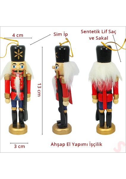 Süsle Bebek ve Parti Kurşun Asker, Ahşap Fındıkkıran 13CM - Tüfekli