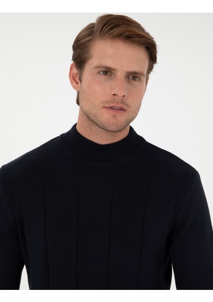 Erkek Lacivert Slim Fit Yarım Balıkçı Yaka Triko Kazak 50300460-VR033 fiyatları