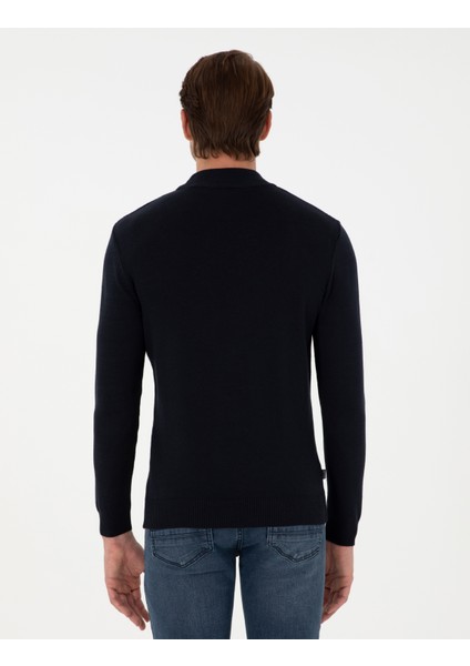 Erkek Lacivert Slim Fit Yarım Balıkçı Yaka Triko Kazak 50300460-VR033 indirimleri