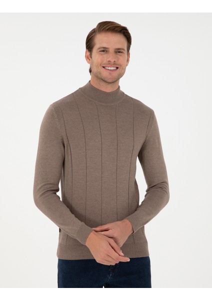 Erkek Vizon Melanj Slim Fit Yarım Balıkçı Yaka Triko Kazak 50300460-VR174 modelleri