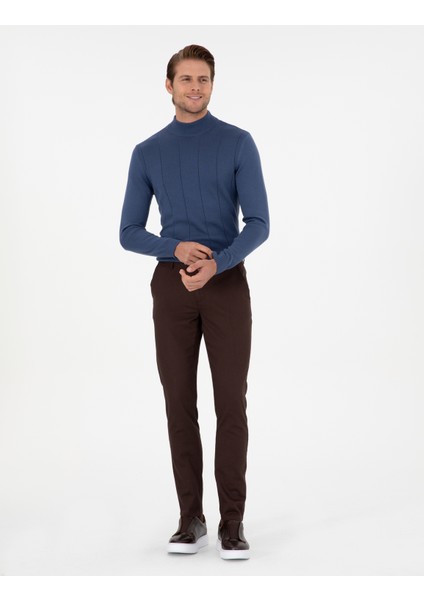 Erkek Koyu Kahverengi Slim Fit Kanvas Pantolon 50299517-VR084