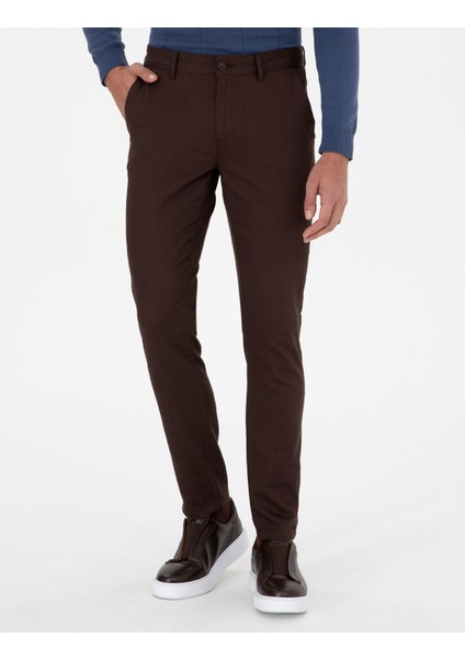 Erkek Koyu Kahverengi Slim Fit Kanvas Pantolon 50299517-VR084