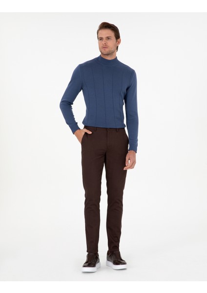 Erkek Koyu Kahverengi Slim Fit Kanvas Pantolon 50299517-VR084