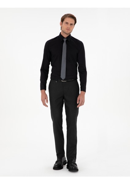 Erkek Siyah Regular Fit Uzun Kollu Basic Gömlek 50286106-VR046