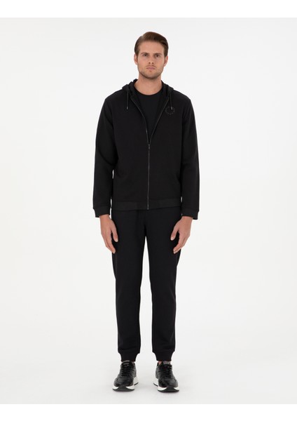 Erkek Siyah Slim Fit 3 İplik Paçası Lastikli Eşofman Altı 50299286-VR046