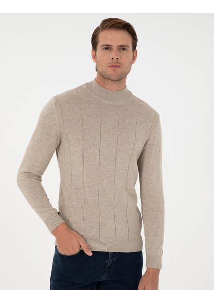 Erkek Kum Melanj Slim Fit Yarım Balıkçı Yaka Triko Kazak 50300460-VR123 modelleri