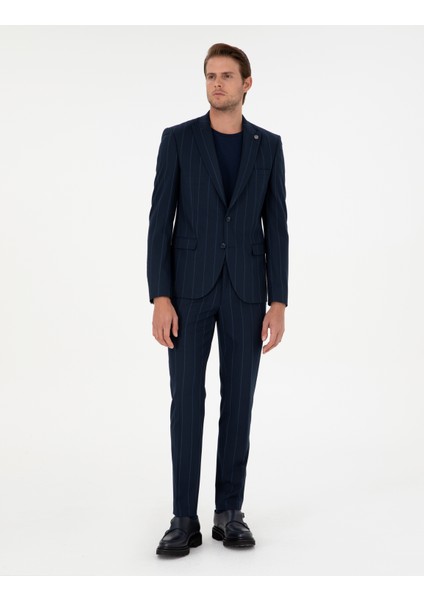 Erkek Lacivert Ex. Slim Fit Çizgili Takım Elbise 50295188-VR033
