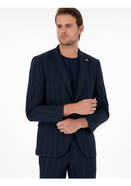 Erkek Lacivert Ex. Slim Fit Çizgili Takım Elbise 50295188-VR033 modelleri
