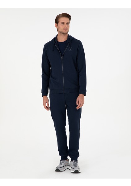 Erkek Lacivert Slim Fit 3 İplik Paçası Lastikli Eşofman Altı 50299286-VR033