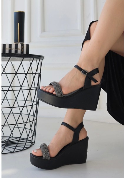 Awish Siyah Cilt Dolgu Topuk Sandalet modelleri
