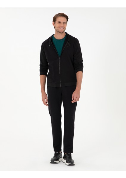 Erkek Siyah Slim Fit 3 İplik Düz Paça Eşofman Altı 50299304-VR046