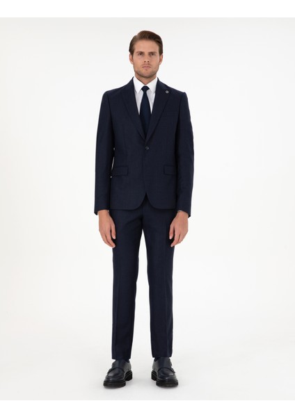 Erkek Lacivert Slim Fit Yün Takım Elbise 50291967-VR033