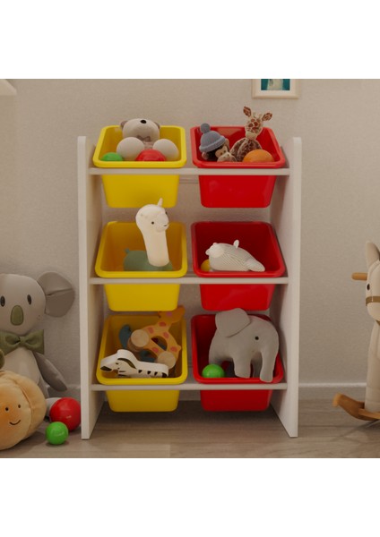 6 Sepetli Çok Amaçlı Oyuncak Dolabı Montessori Dolap