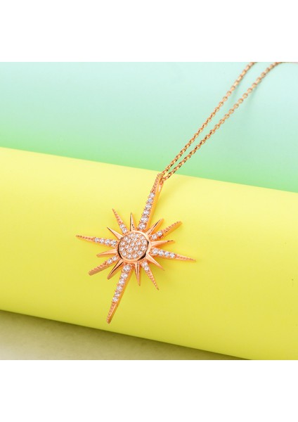 925 Ayar Gümüş Rose Kuzey Yıldızı Kolye