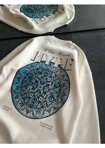 Kadın Üç Iplik Bisiklet Yaka Baskılı Sweatshirt - Beyaz