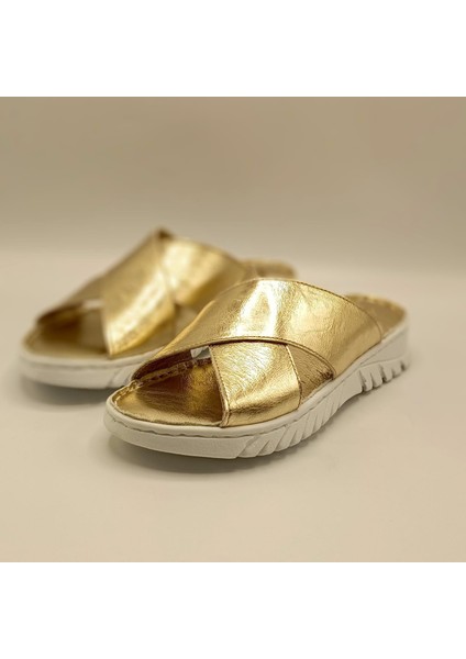 Alessia Gold Deri Comfort Terlik