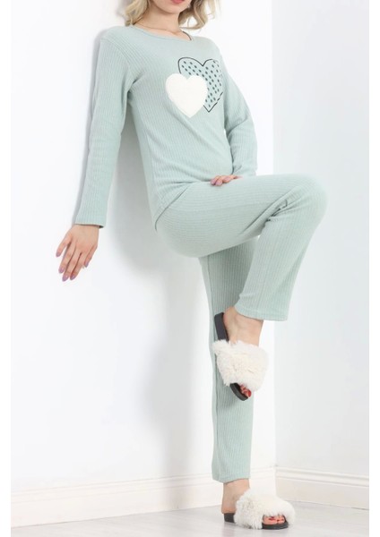 Nakışlı Fitilli Pijama Takımı Mint - 19219.1048.