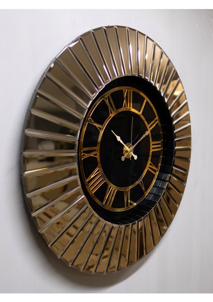 Venüs Ahşap Aynalı Duvar Saati Özel El Yapımı 80cm Bronz modelleri