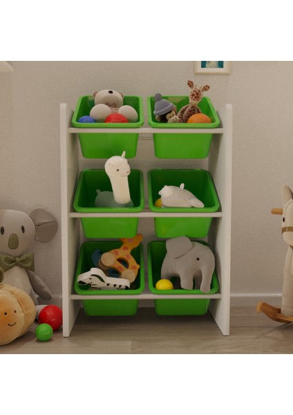 6 Sepetli Çok Amaçlı Oyuncak Dolabı Montessori Dolap
