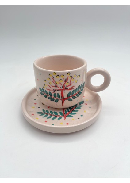 Kimya Ceramics Handmade Kahve Fincanı(Çiçek Desenli)