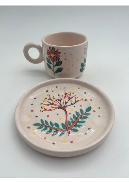 Kimya Ceramics Handmade Kahve Fincanı(Çiçek Desenli)