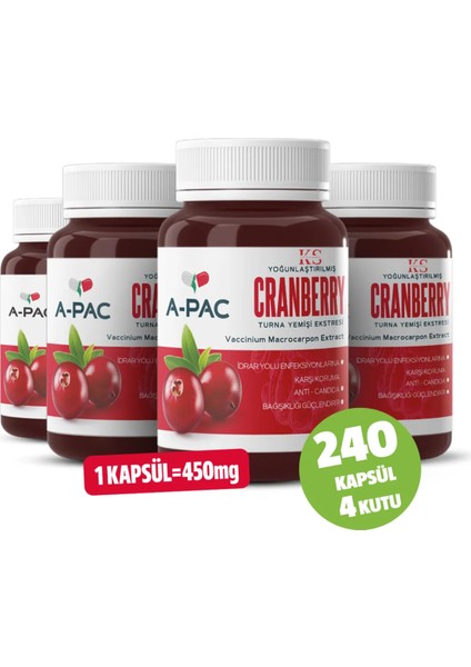 Kızılcık Sepeti Cranberry Turna Yemişi Kızılcık Ekstresi Vitamin C 450 ml 240 Kapsül