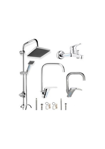 Kca Robot Duş Sistemi Banyo Lavabo Mutfak Musluğu Çeşmesi Bataryası 4'lü Ful Set