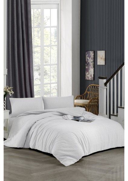 Çift Kişilik Nevresim Seti (Çarşafsız) Beyaz Renk 60 Tel Polycotton