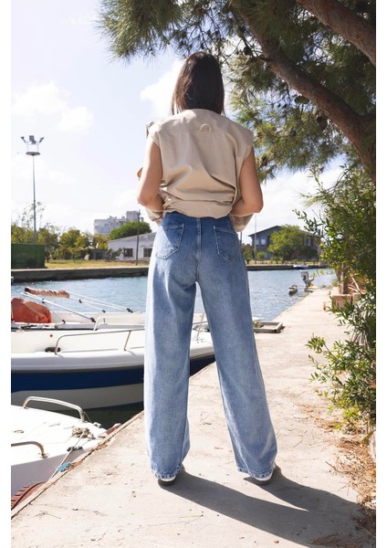 Parça Kemerli Wet Leg Denim Pantolon modelleri