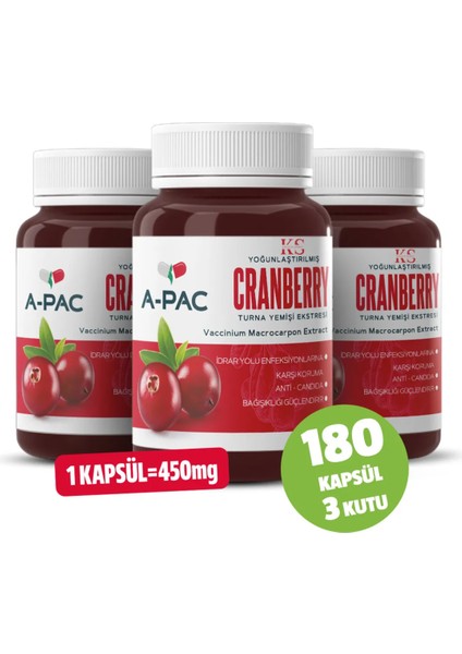 Kızılcık Sepeti Cranberry Turna Yemişi Kızılcık Ekstresi Vitamin C 450 ml 180 Kapsül